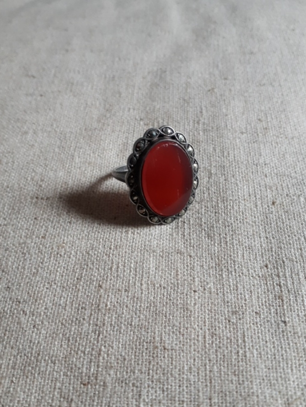 Vintage Carnelian & Marcasite Sterling Silver Ring